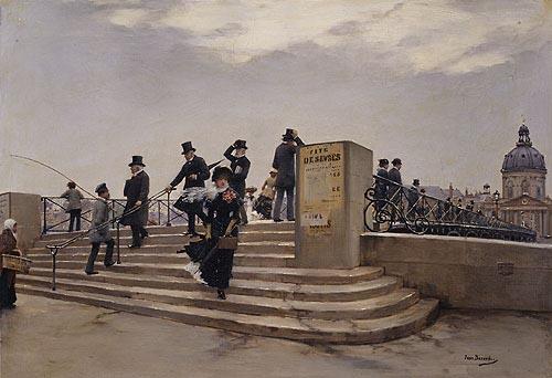 Jean Beraud A Windy Day on the Pont des Arts oil painting picture